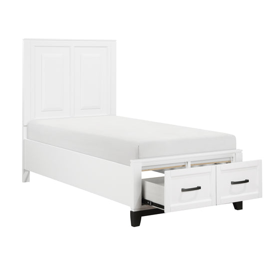 1450WHT-1* - (3) Twin Platform Bed with Footboard Storage