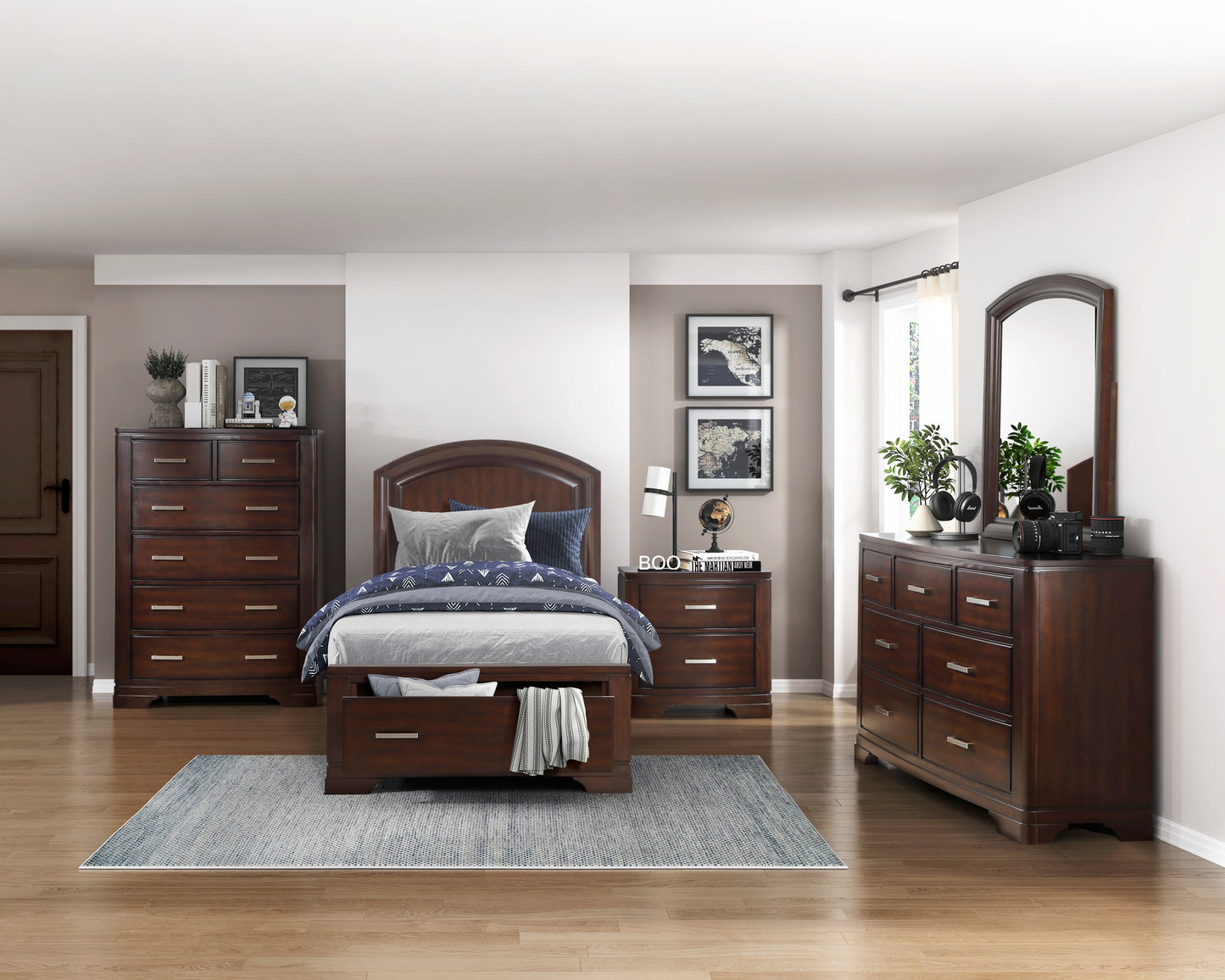 1520CHT-1* - (3) Twin Platform Bed with Footboard Storage