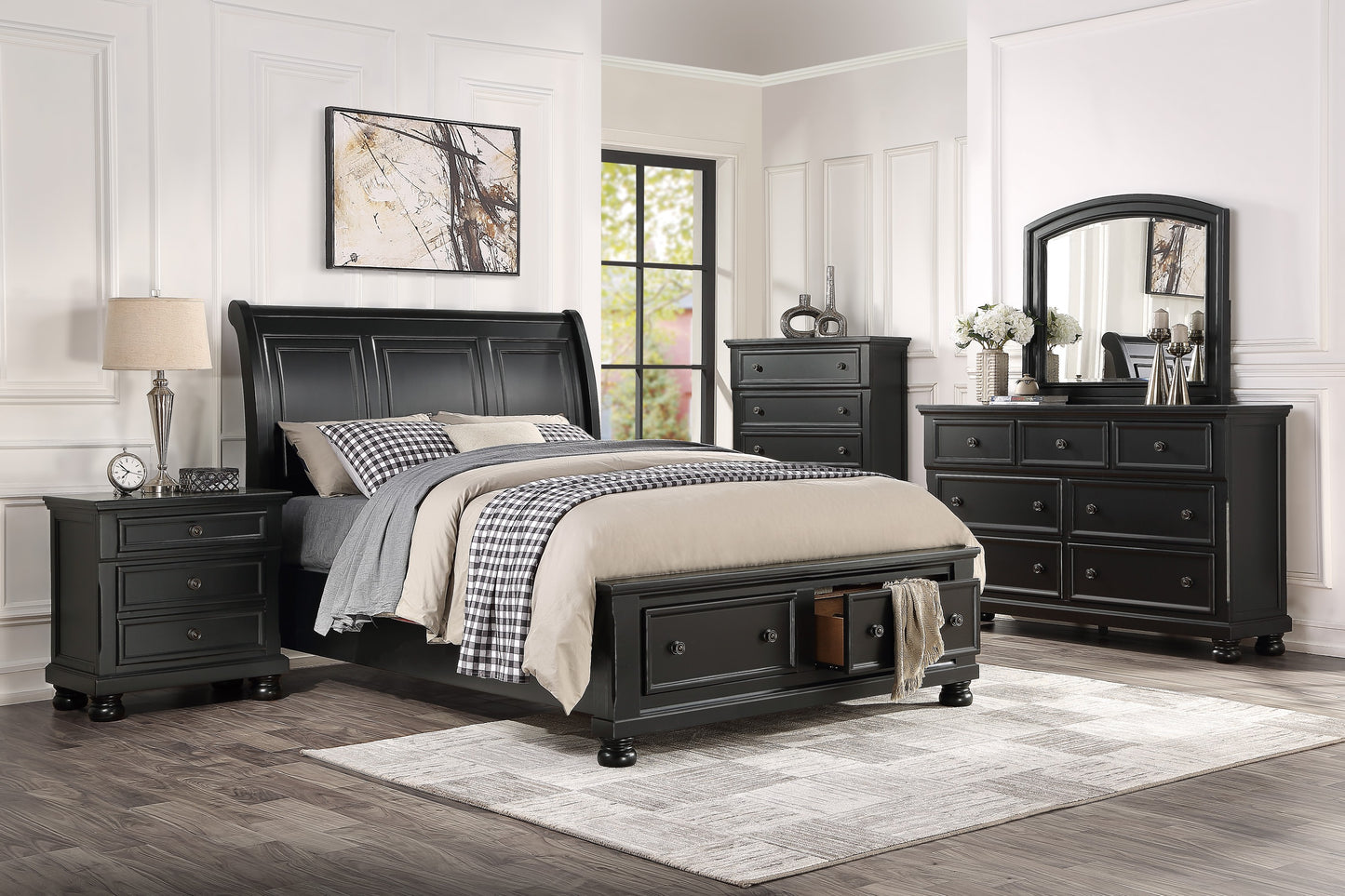 1714KBK-1CK* - (3)California King Sleigh Platform Bed with Footboard Storage