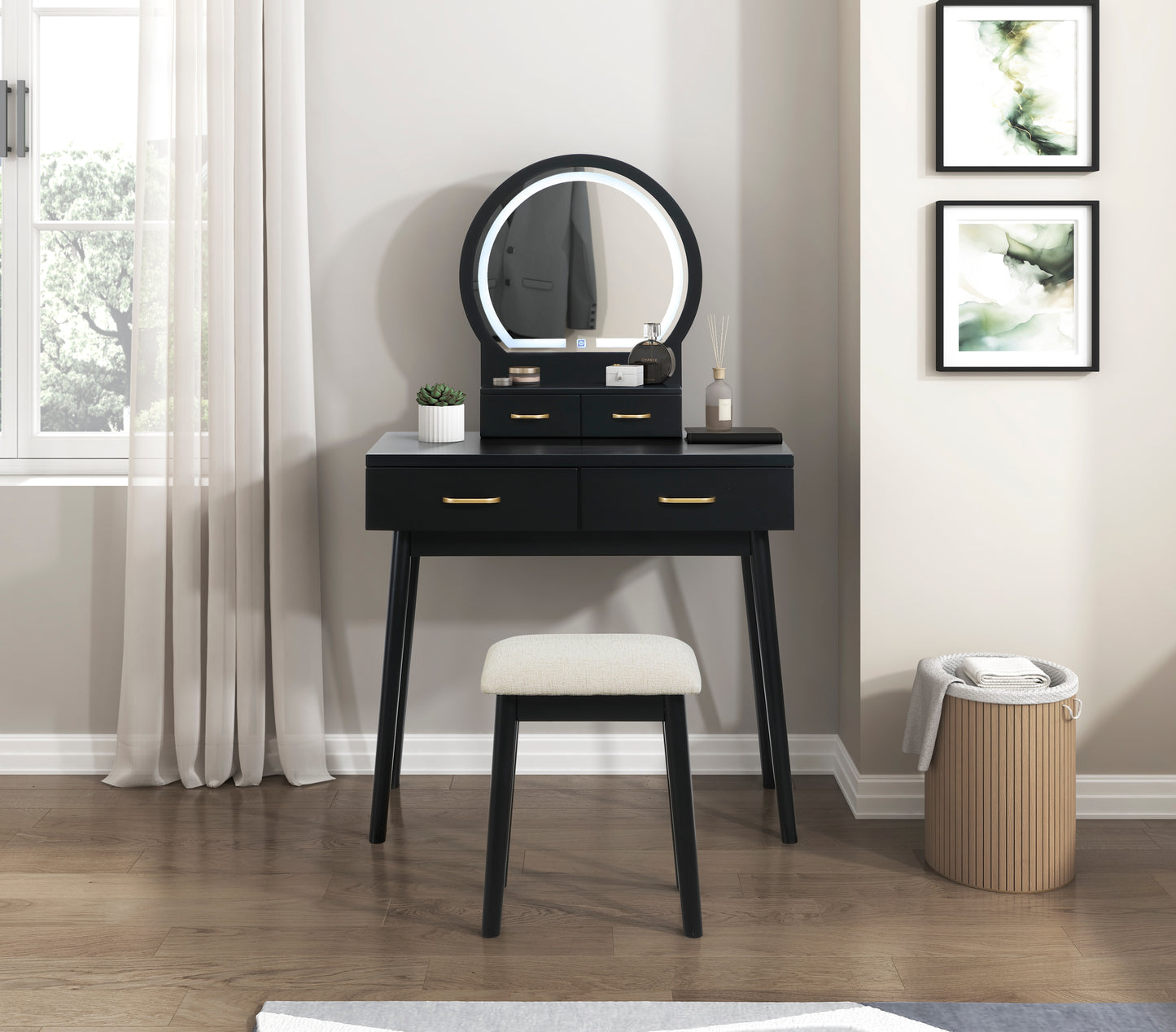 4565BK - Vanity Dresser with Mirror and Stool