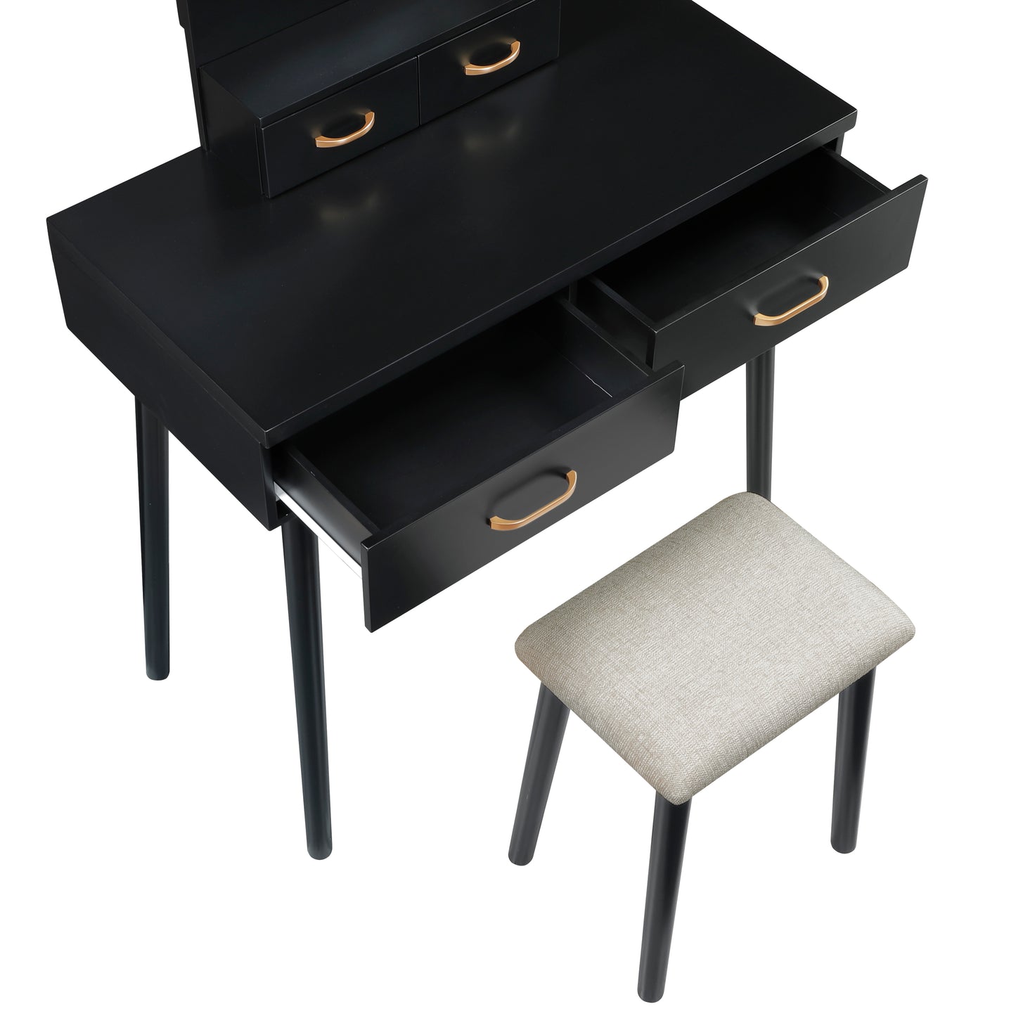4565BK - Vanity Dresser with Mirror and Stool