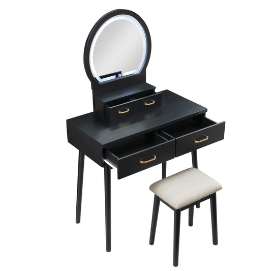 4565BK - Vanity Dresser with Mirror and Stool