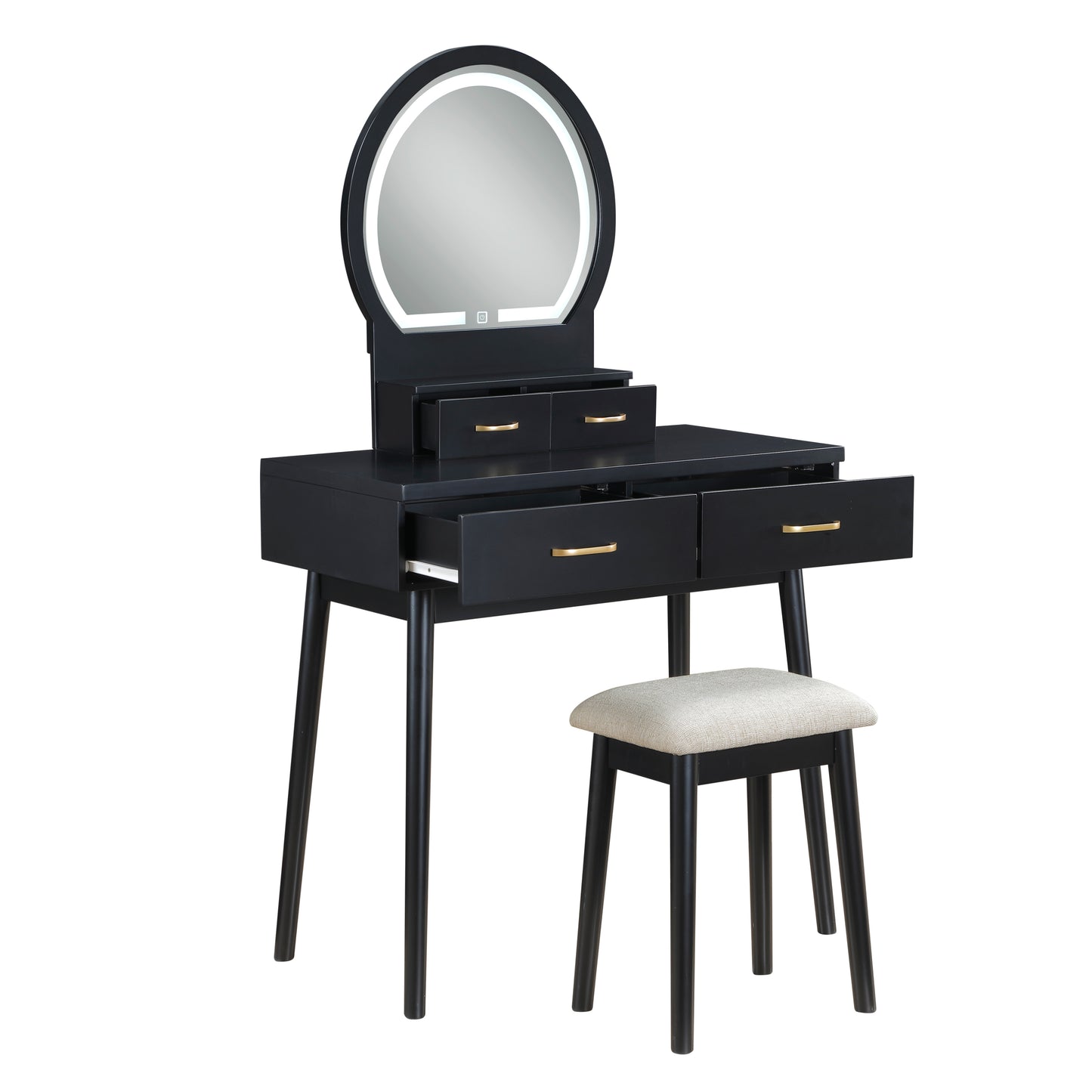 4565BK - Vanity Dresser with Mirror and Stool