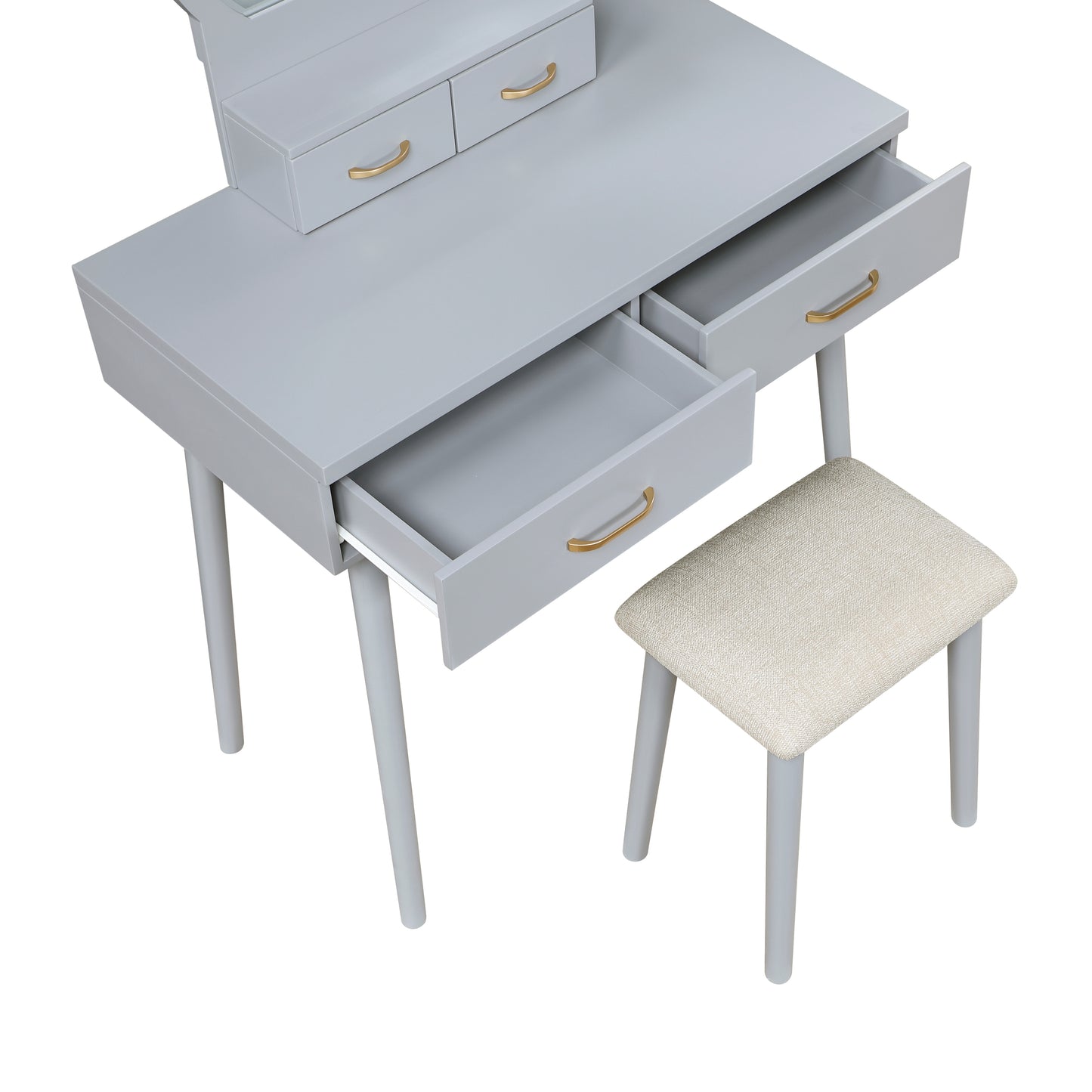 4565GY - Vanity Dresser with Mirror and Stool