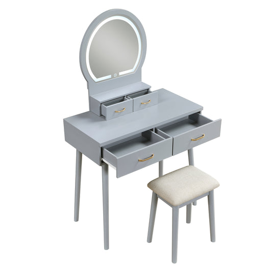 4565GY - Vanity Dresser with Mirror and Stool