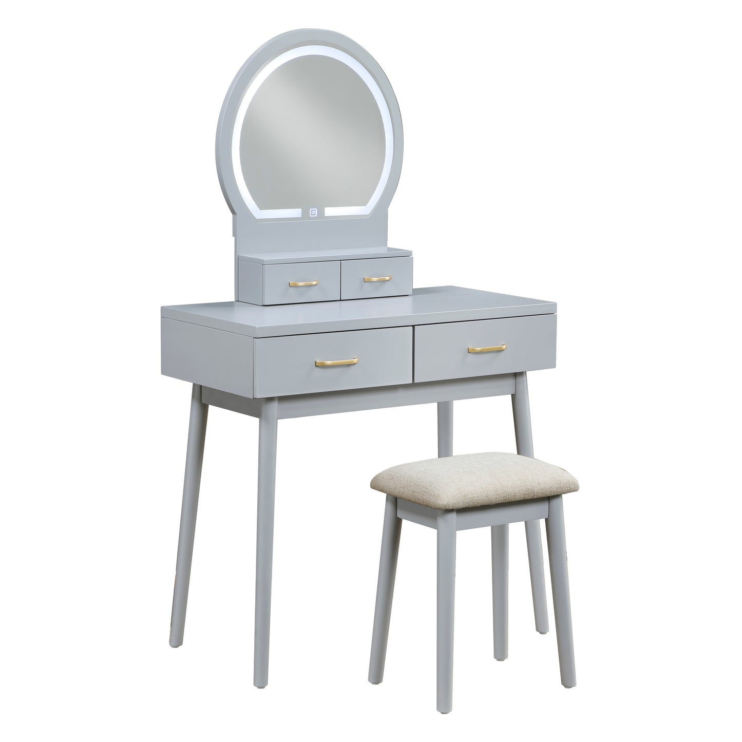 4565GY - Vanity Dresser with Mirror and Stool