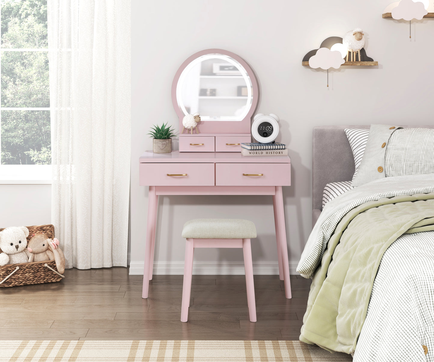 4565PK - Vanity Dresser with Mirror and Stool