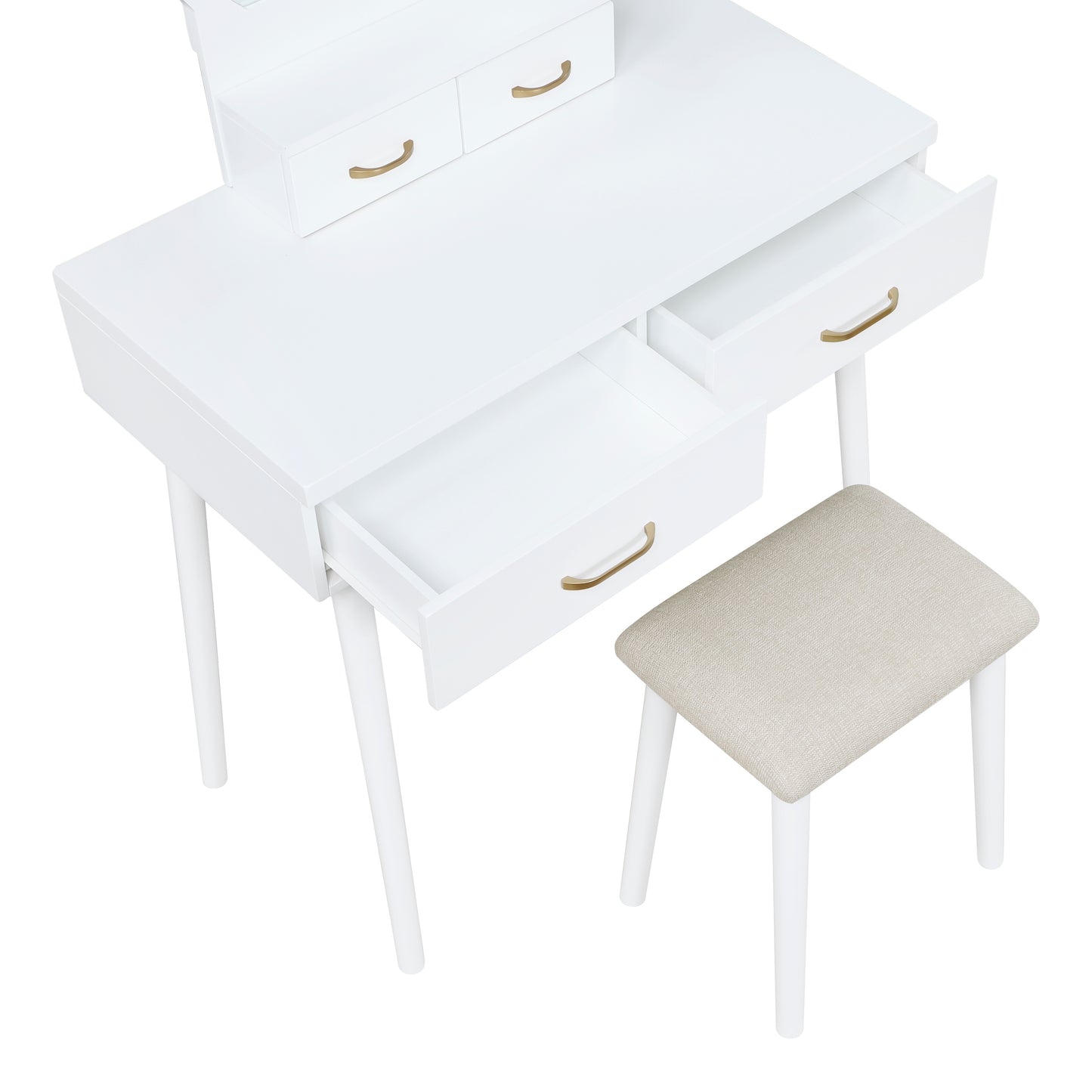 4565WH - Vanity Dresser with Mirror and Stool