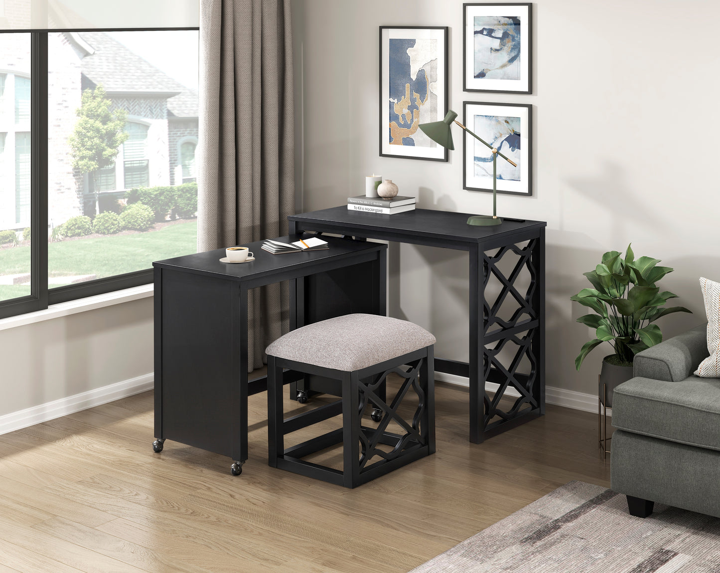 4998BLK - 3-Piece Pack Desks with Stool Set
