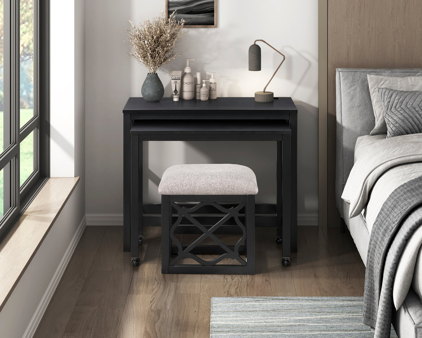 4998BLK - 3-Piece Pack Desks with Stool Set