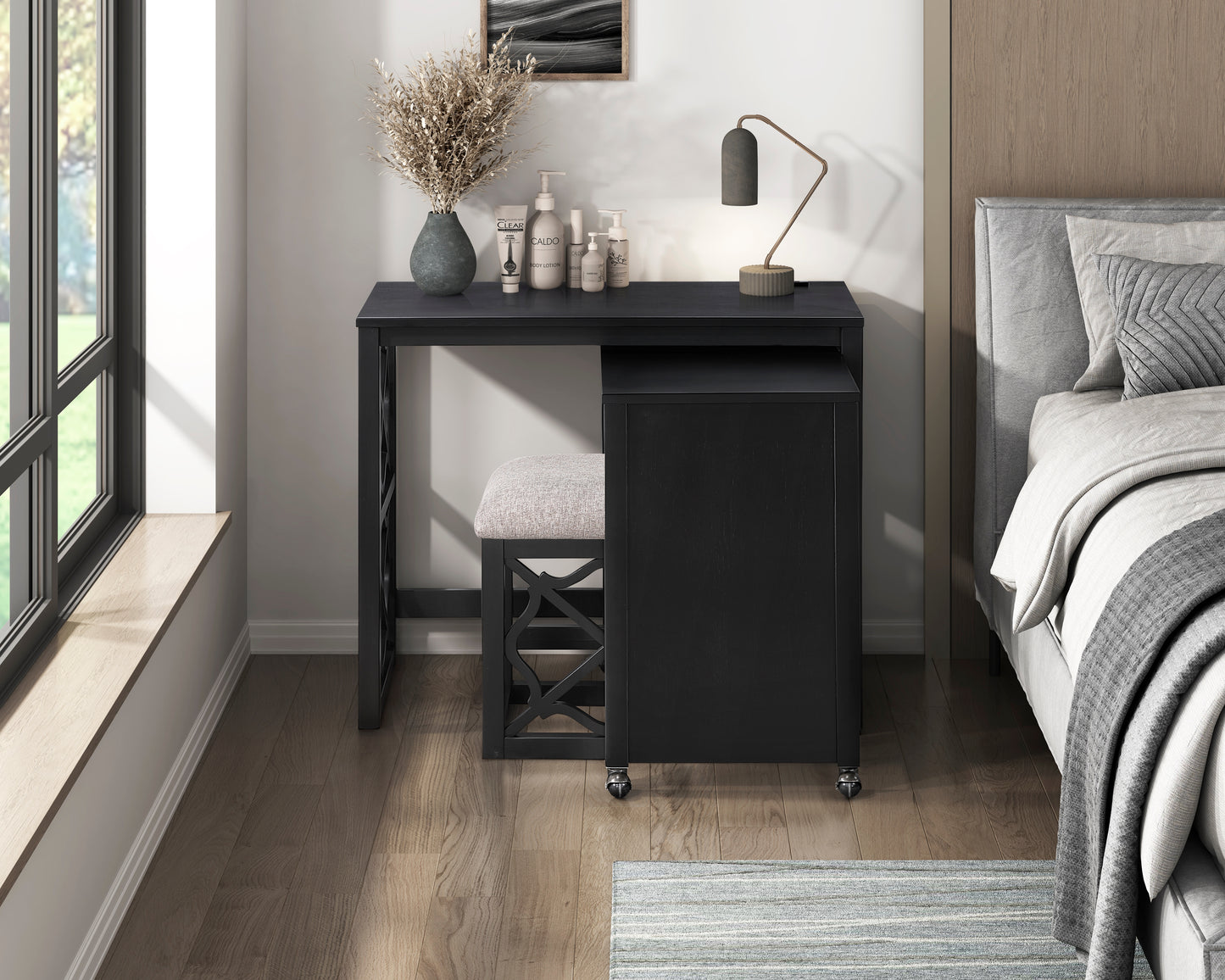 4998BLK - 3-Piece Pack Desks with Stool Set