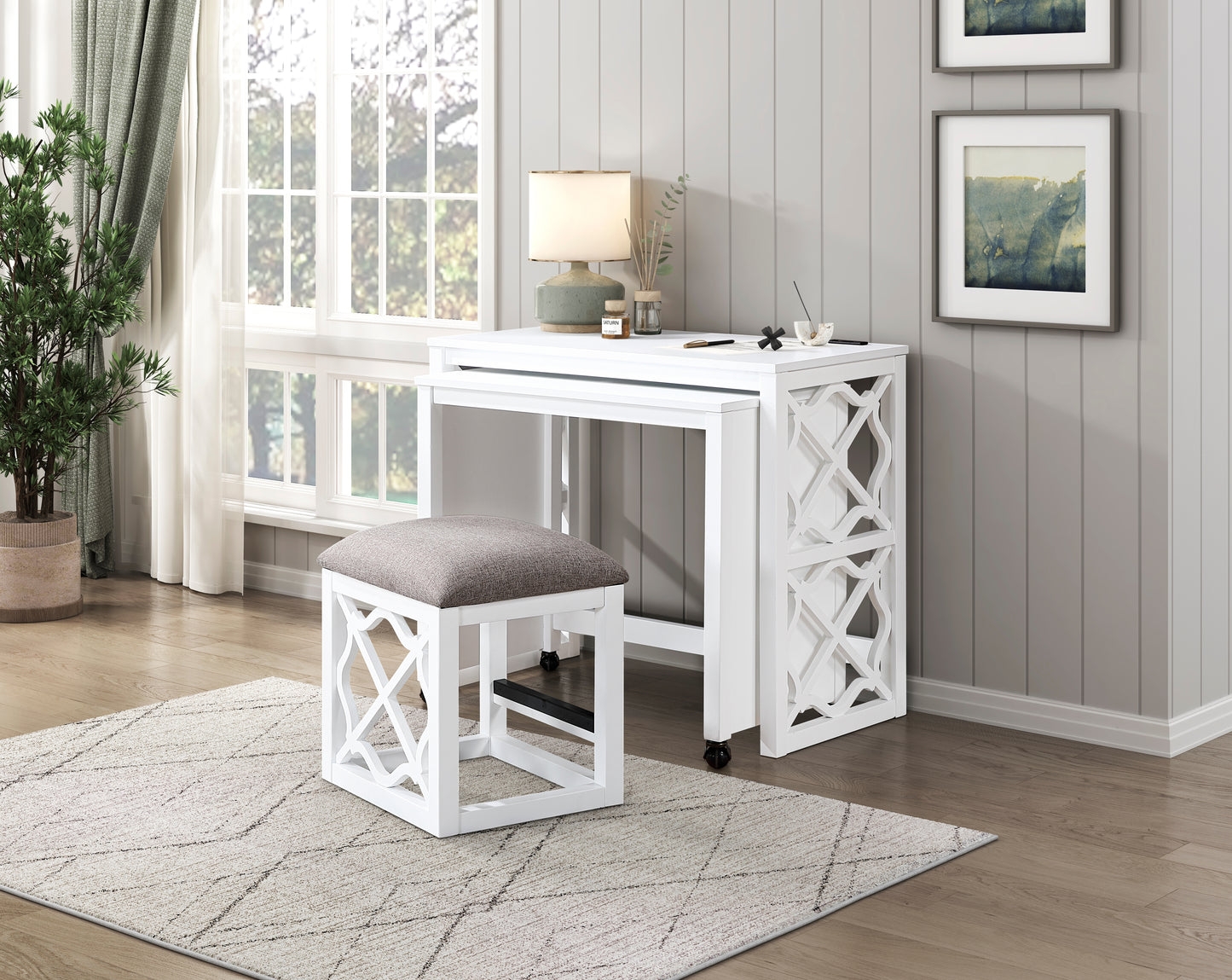 4998WHT - 3-Piece Pack Desks with Stool Set