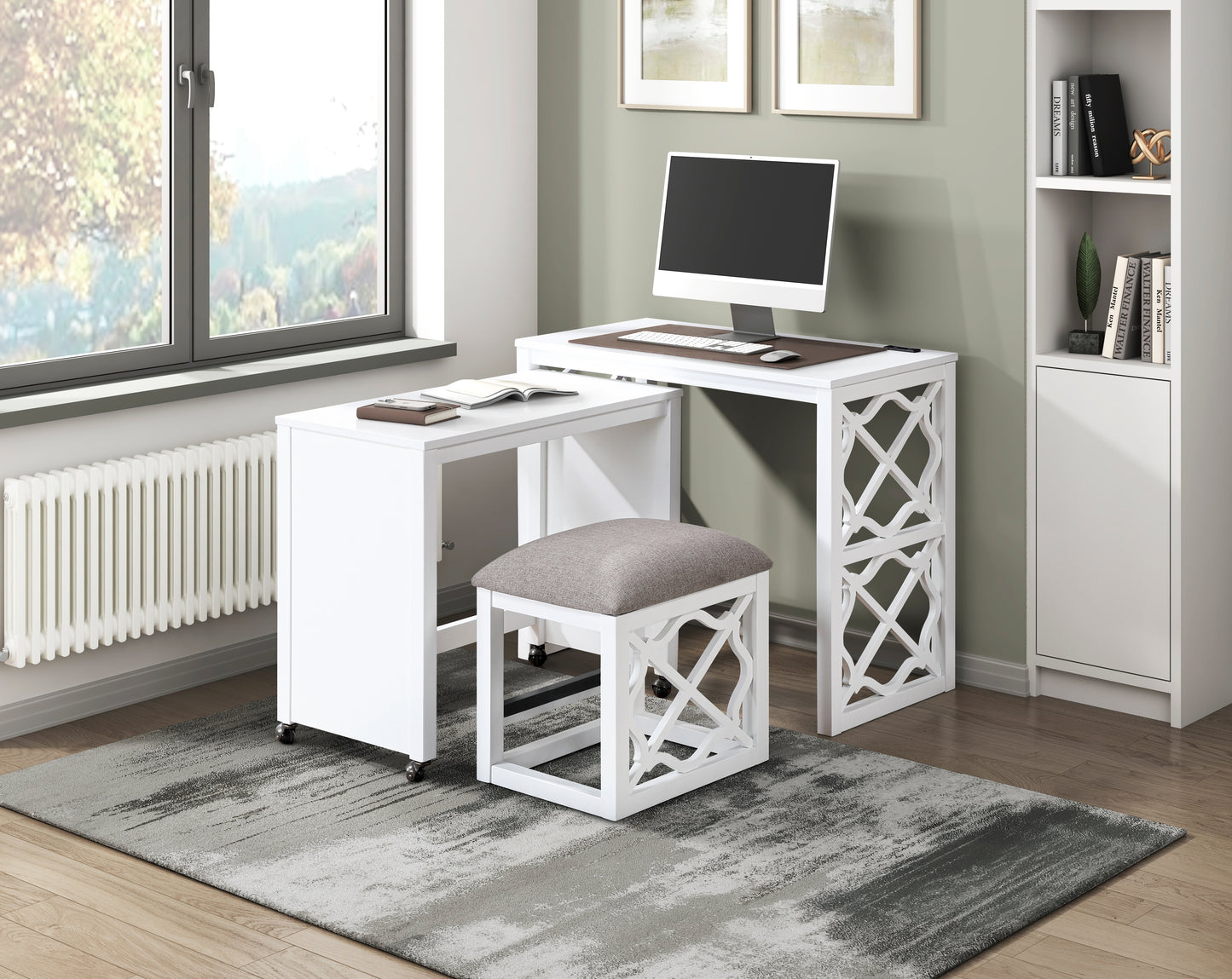 4998WHT - 3-Piece Pack Desks with Stool Set