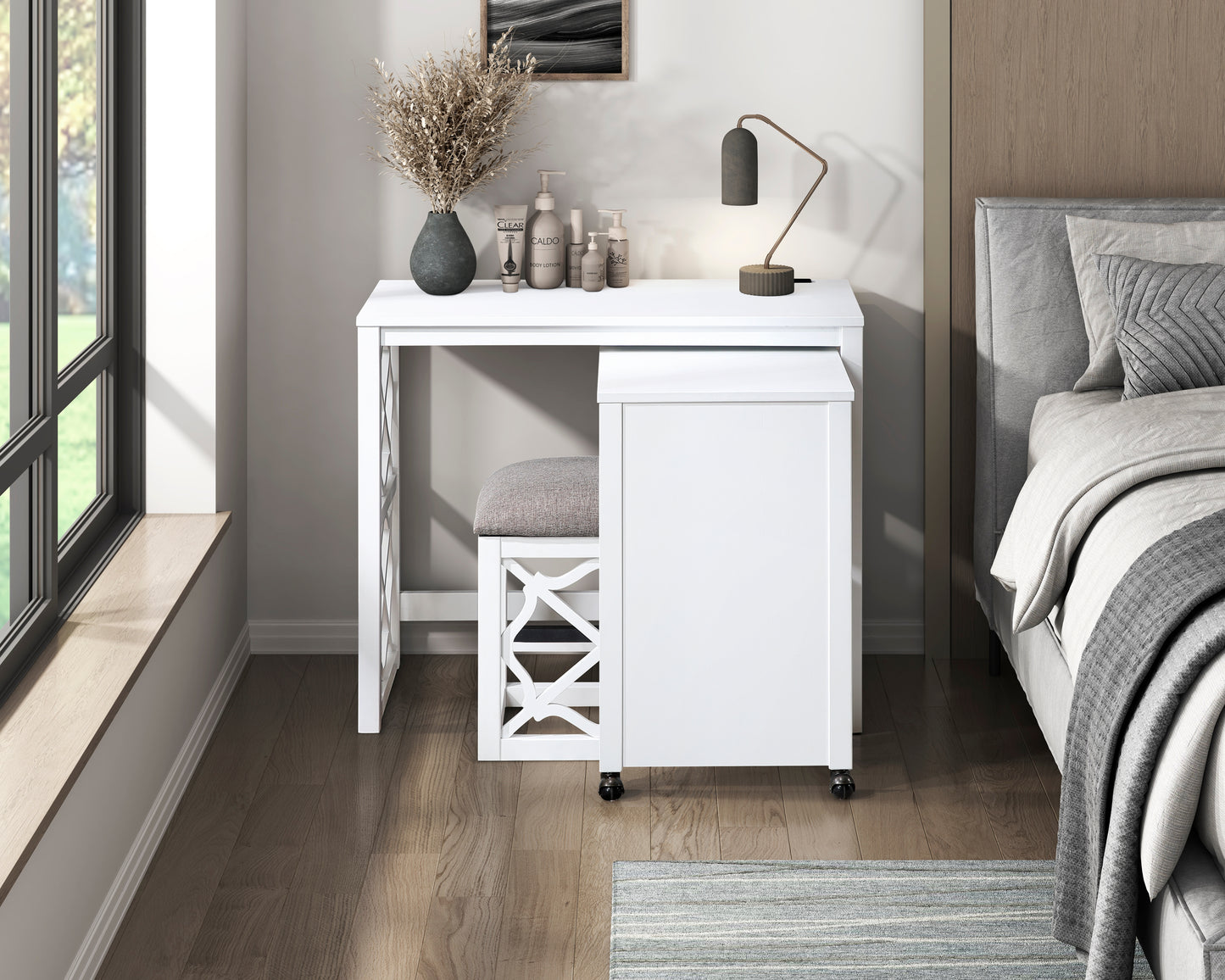 4998WHT - 3-Piece Pack Desks with Stool Set