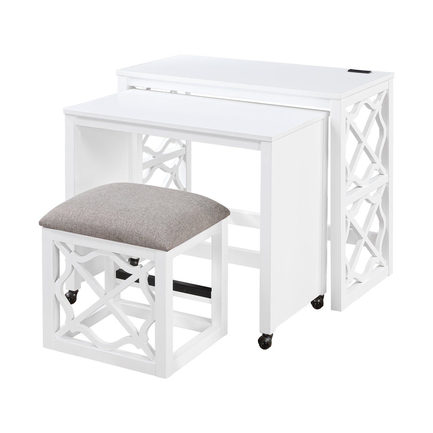 4998WHT - 3-Piece Pack Desks with Stool Set