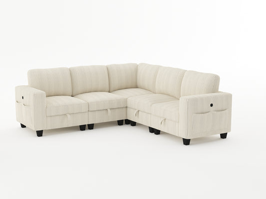 9650BE*5SC - (5)5-Piece Sectional with Storage, Storage Pouches and Charging Ports
