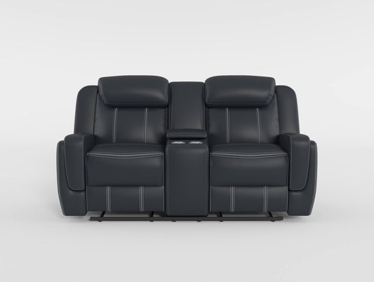 8516BU-2 - Double Reclining Love Seat with Center Console, Receptacles and USB Ports