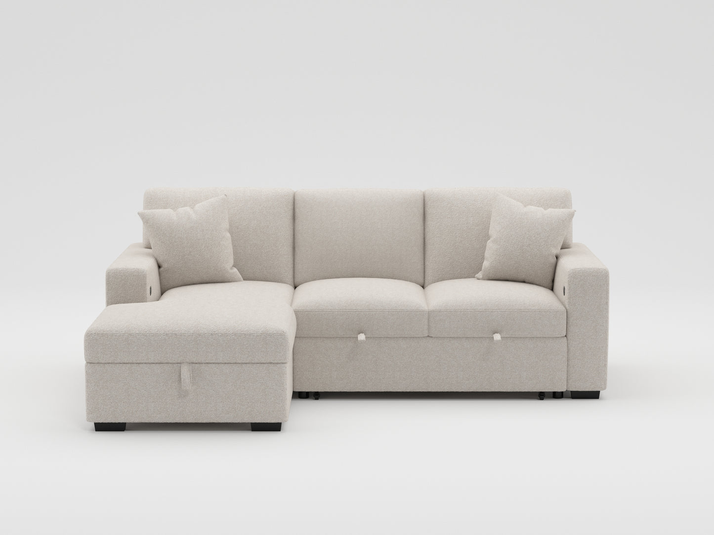 9630GY*2LC2R - (2)Sectional with Left Chaise, Pull-out Bed, Hidden Storages and Shelves, Charging Ports