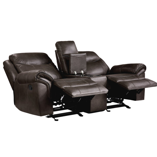 8206BRW-2 - Double Glider Reclining Love Seat with Center Console, Receptacles and USB Ports