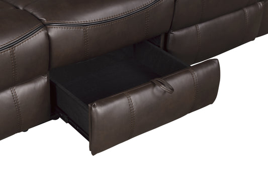 8206BRW-3 - Double Reclining Sofa with Center Drop-Down Cup Holders, Receptacles, Hidden Drawer and USB Ports
