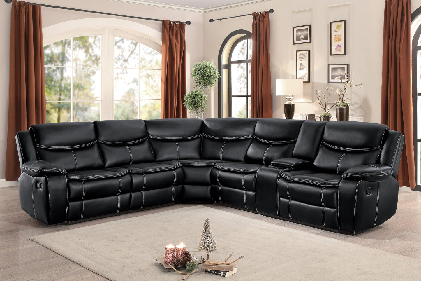 8230BLK*SC - (3)3-Piece Sectional with Right Console