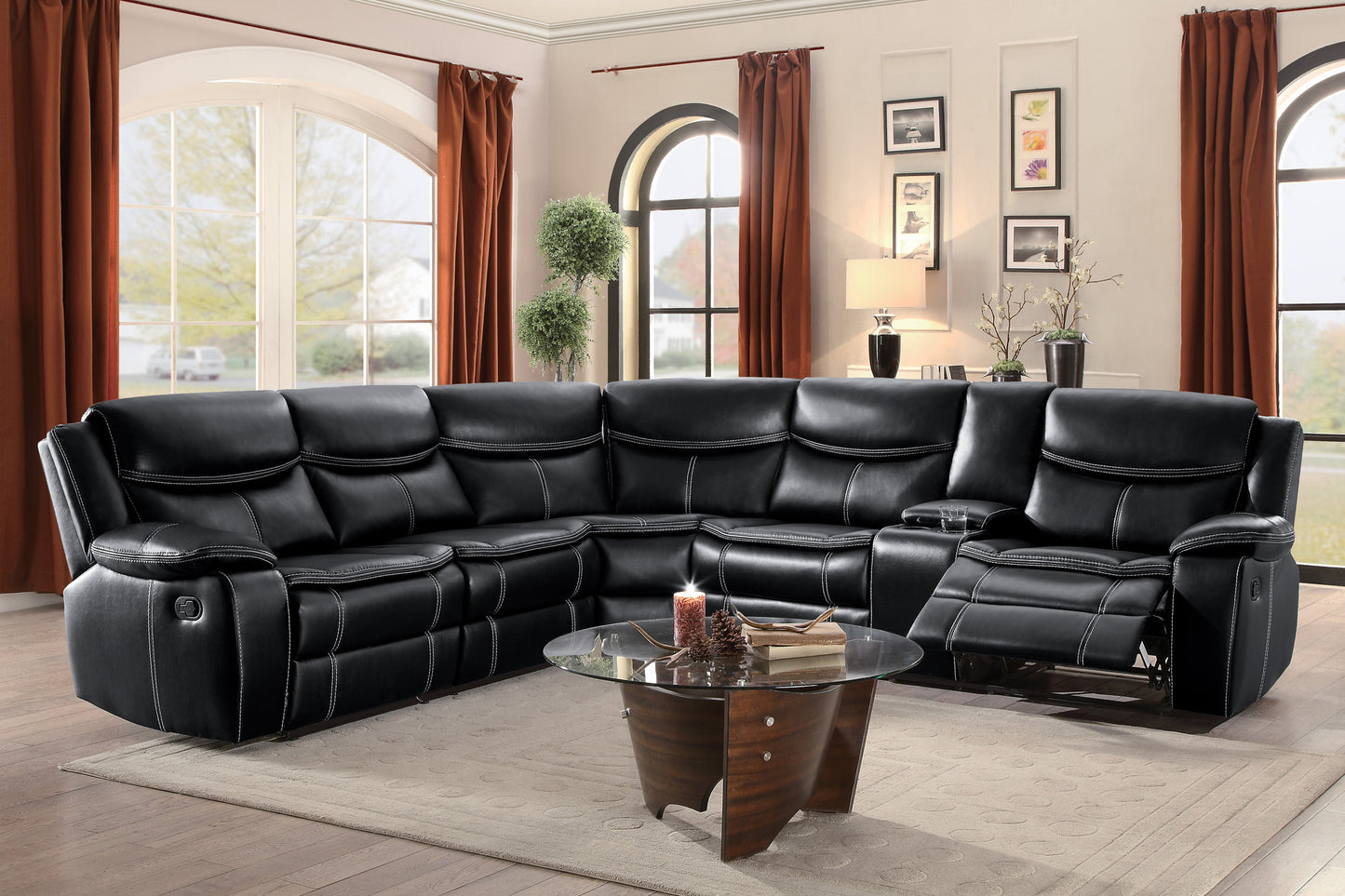 8230BLK*SC - (3)3-Piece Sectional with Right Console