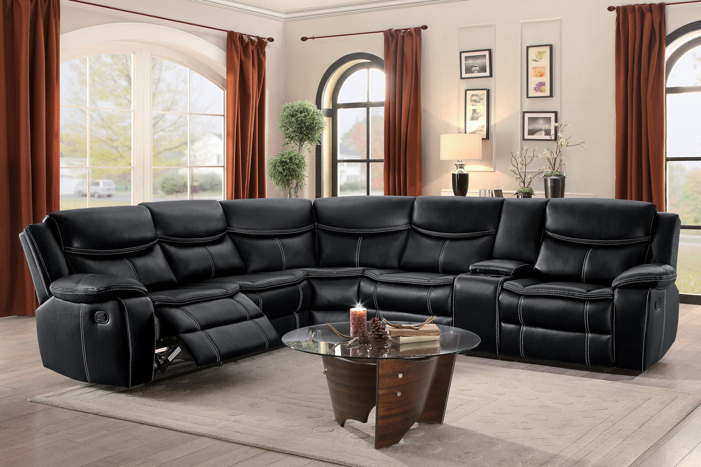 8230BLK*SC - (3)3-Piece Sectional with Right Console