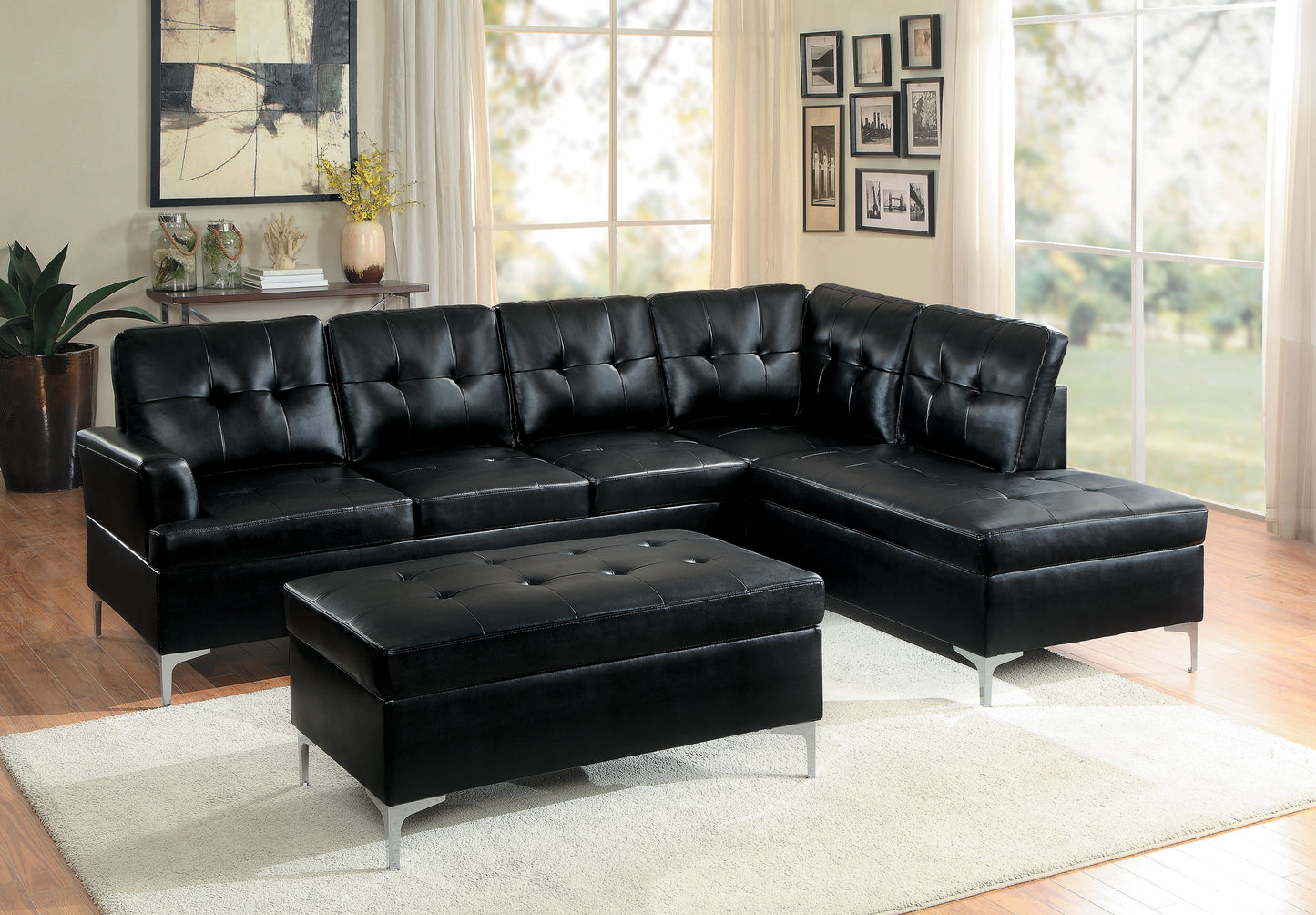8378BLK*3 - (3)3-Piece Sectional with Right Chaise and Ottoman