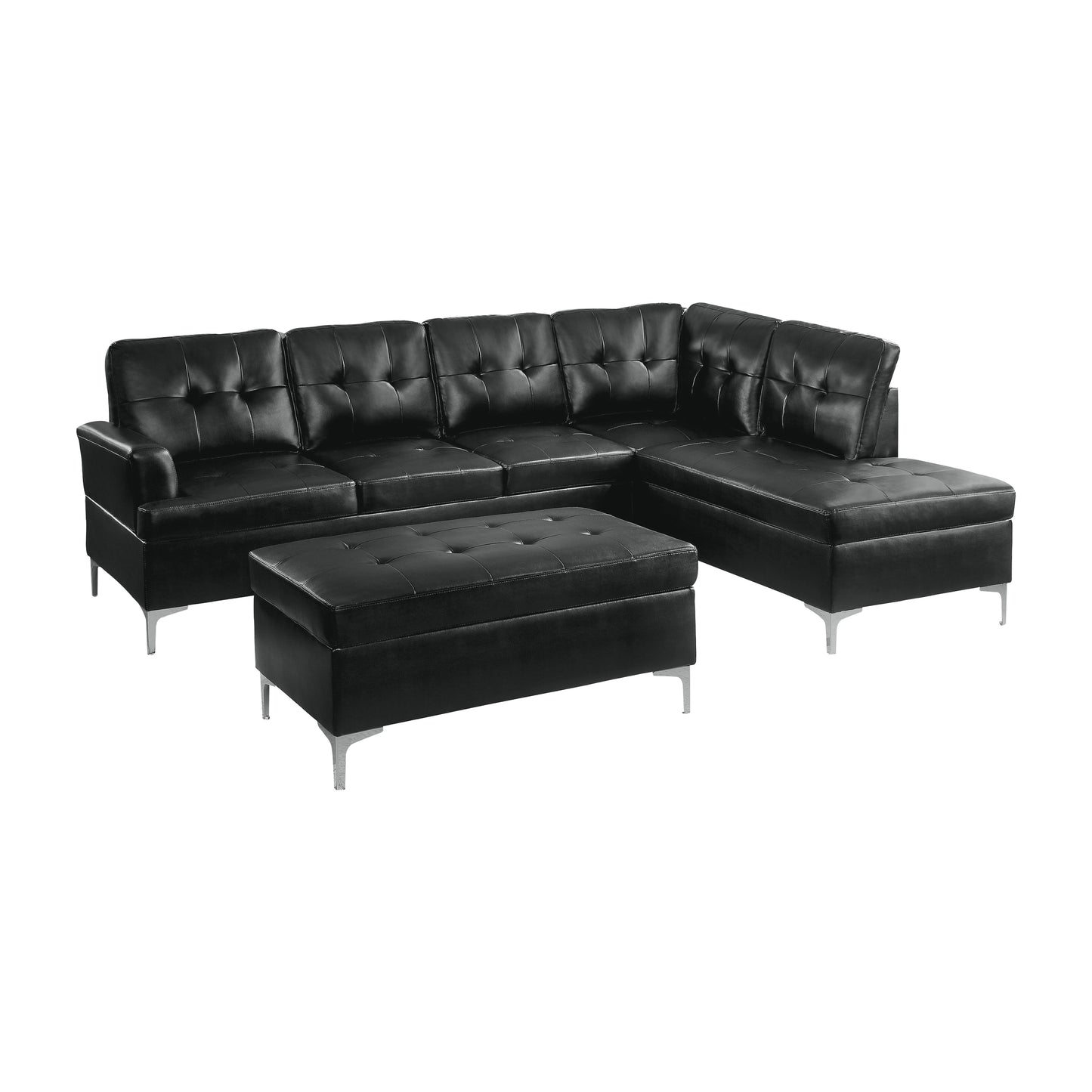 8378BLK*3 - (3)3-Piece Sectional with Right Chaise and Ottoman
