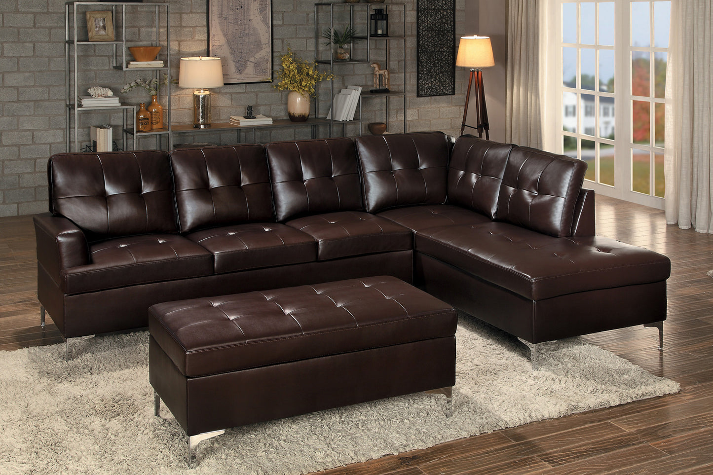 8378BRW*3 - (3)3-Piece Sectional with Right Chaise and Ottoman