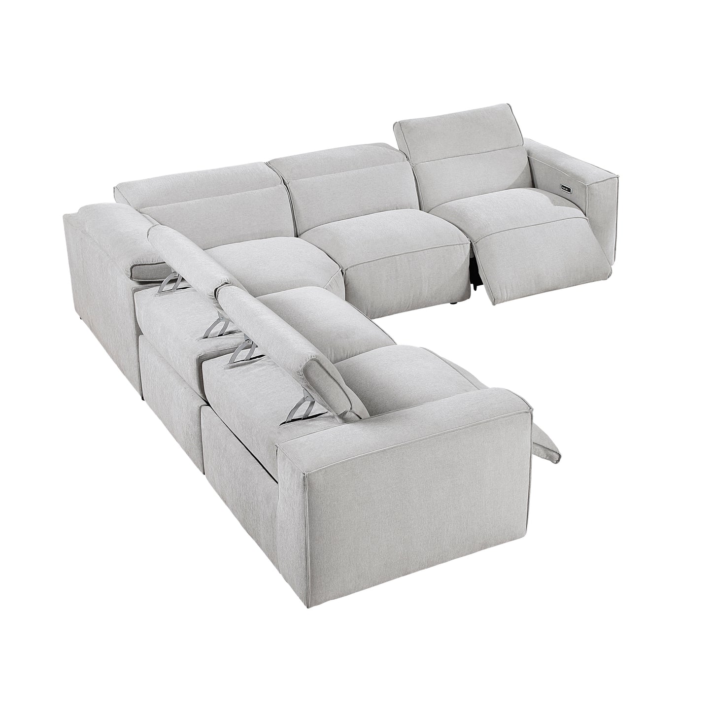 8414GRY-*5LRRRPWH - (5)5-Piece Modular Power Reclining Sectional with Power Headrests