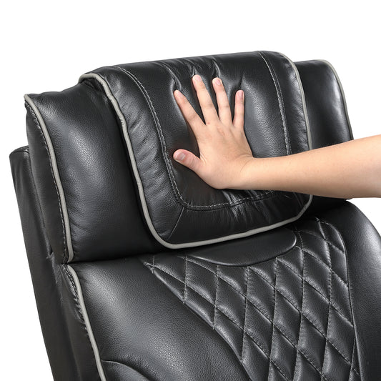 8449BK-3PWHM - Power Double Reclining Sofa with Center Drop-Down Cup Holders, Power Headrests, Storage Arms with Cup holders, Reading Lights, Wireless Charger, Air Massage and Heat, LED Lighting and Charging Ports