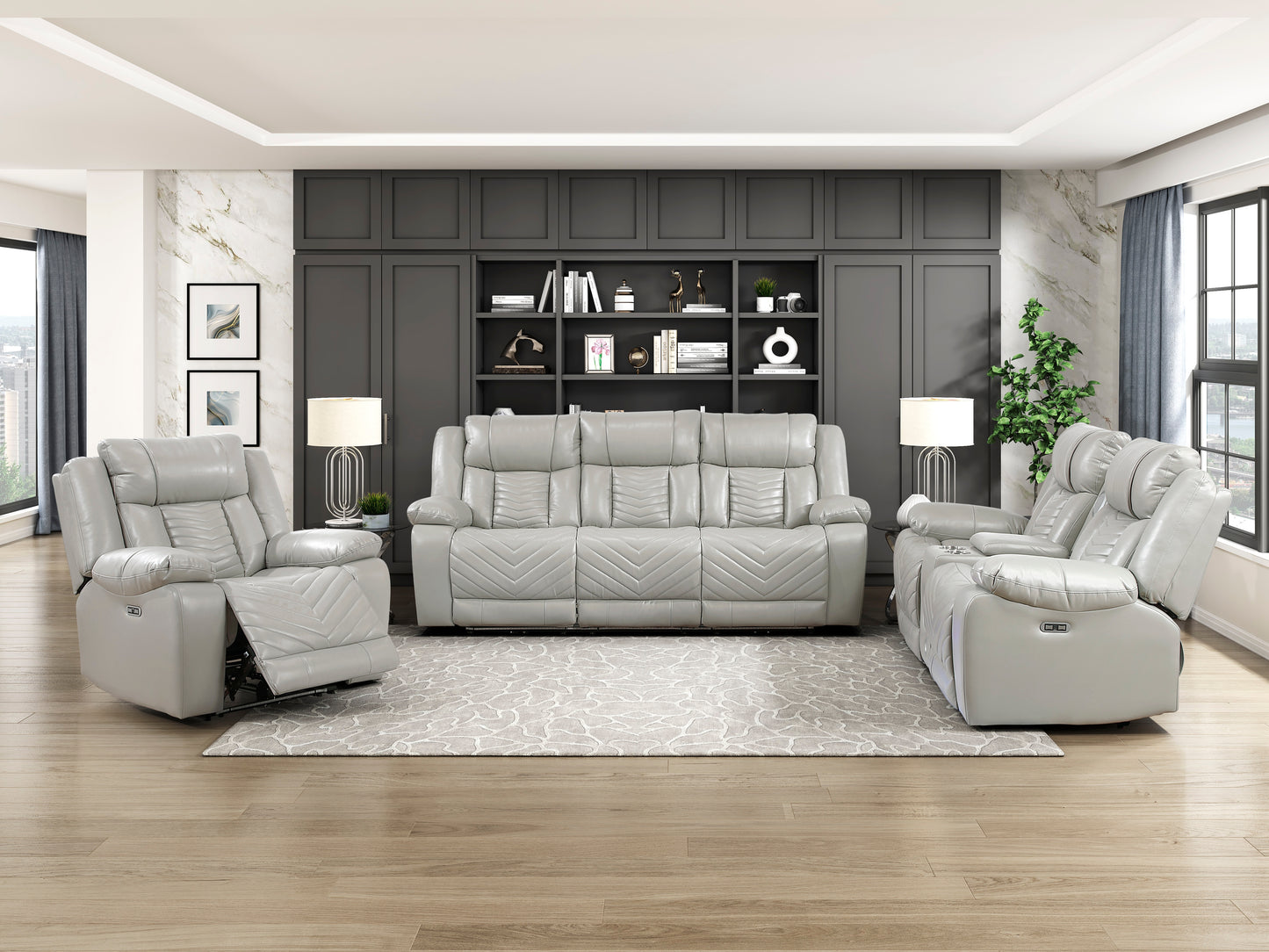 8457GRY-1PW - Power Reclining Chair with LED and Charging Ports