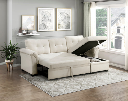 8477BEG*SC - (3)2-Piece Reversible Sectional with Reversible Chaise, Hidden Storage and Pull-out Bed