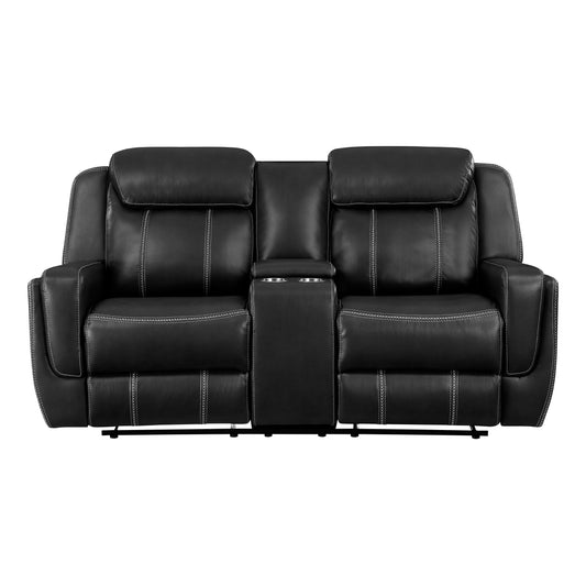 8516BK-2 - Double Reclining Love Seat with Center Console, Receptacles and USB Ports