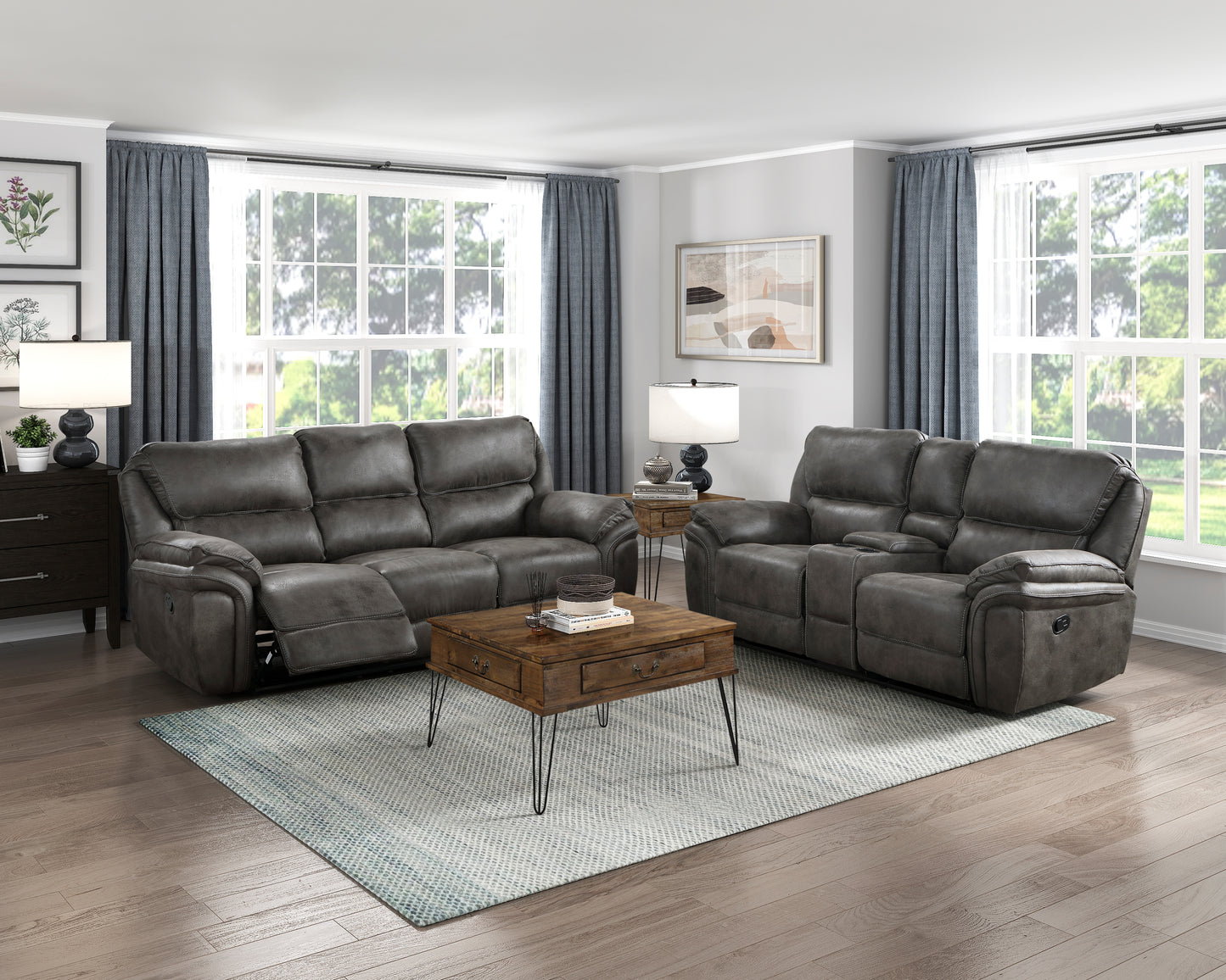 8517GRY-3 - Double Reclining Sofa