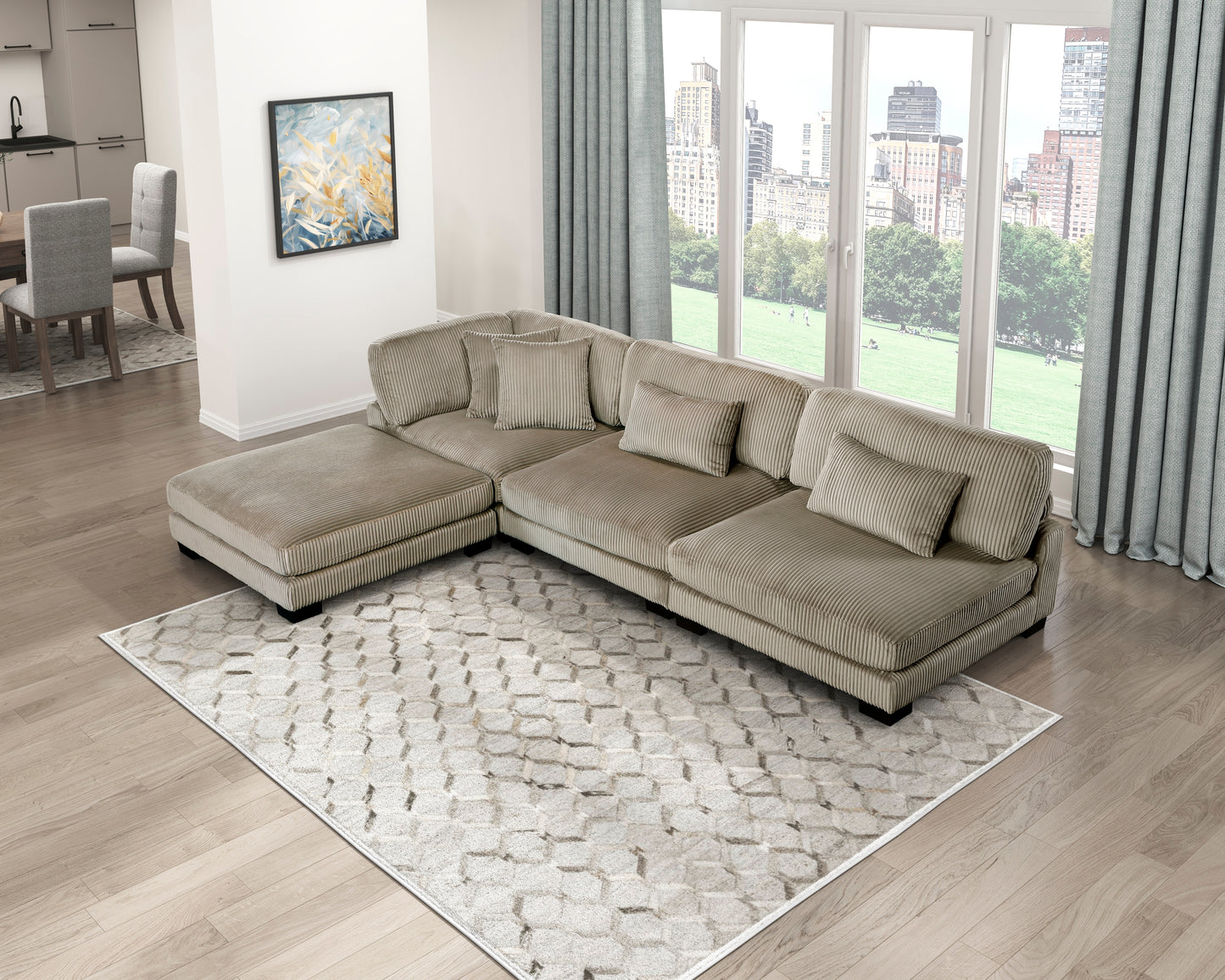 8555GB*2AC1CROT - (4)4-Piece Modular Sectional with Ottoman