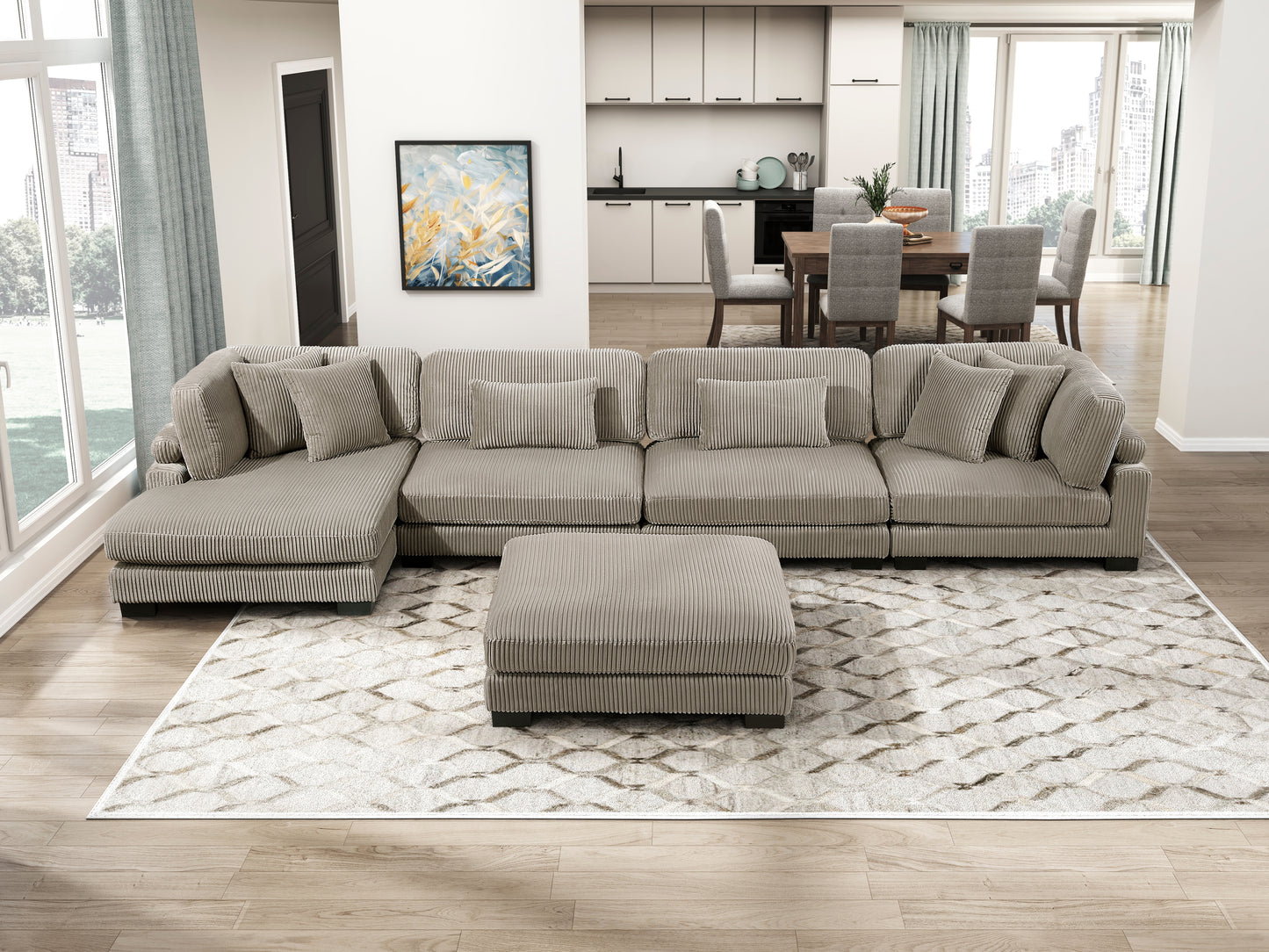 8555GB*CR2ACVCOT - (5)5-Piece Modular Sectional with Reversible Chaise and Ottoman