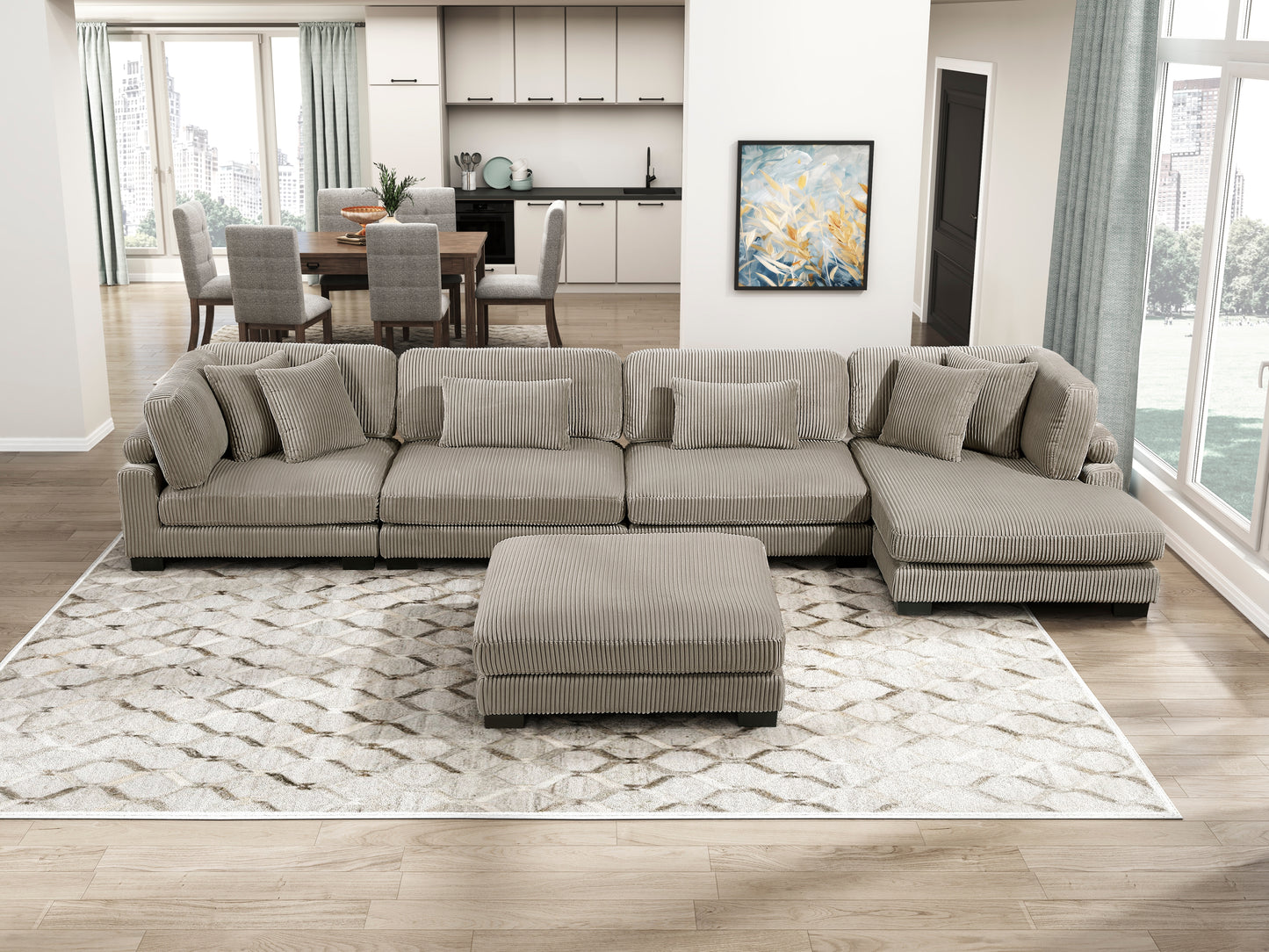 8555GB*CR2ACVCOT - (5)5-Piece Modular Sectional with Reversible Chaise and Ottoman