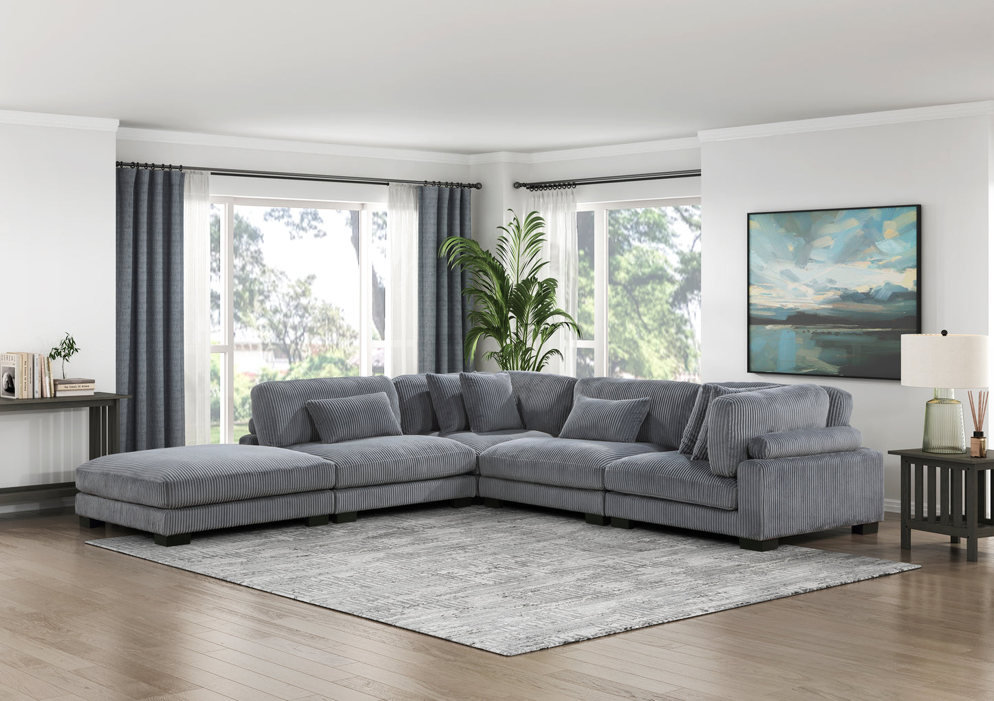 8555GY*5OT - (5)5-Piece Modular Sectional with Ottoman