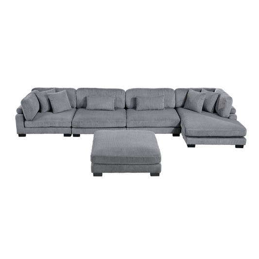 8555GY*CR2ACVCOT - (5)5-Piece Modular Sectional with Reversible Chaise and Ottoman