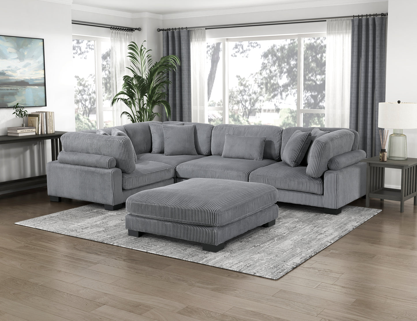8555GY*3CRACOT - (5)5-Piece Modular Sectional with Ottoman