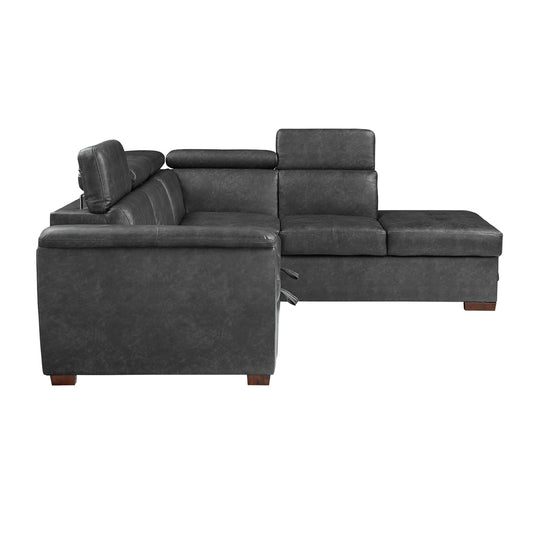 8567GY*SC - (2)2-Piece Sectional with Pull-out Bed and Right Chaise with Hidden Storage, Adjustable Headrests
