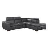8567GY*SC - (2)2-Piece Sectional with Pull-out Bed and Right Chaise with Hidden Storage, Adjustable Headrests