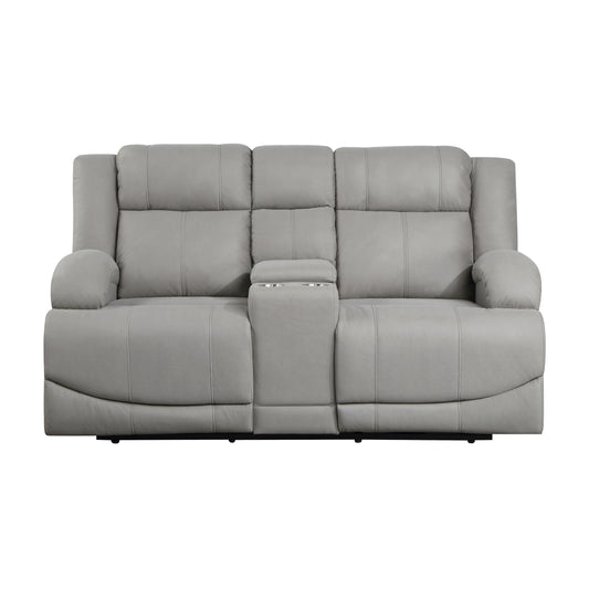 9207GRY-2PW - Power Double Reclining Love Seat with Center Console