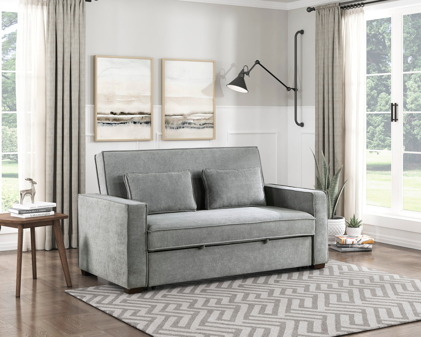 9238GY-3CL - Convertible Studio Sofa with Pull-out Bed