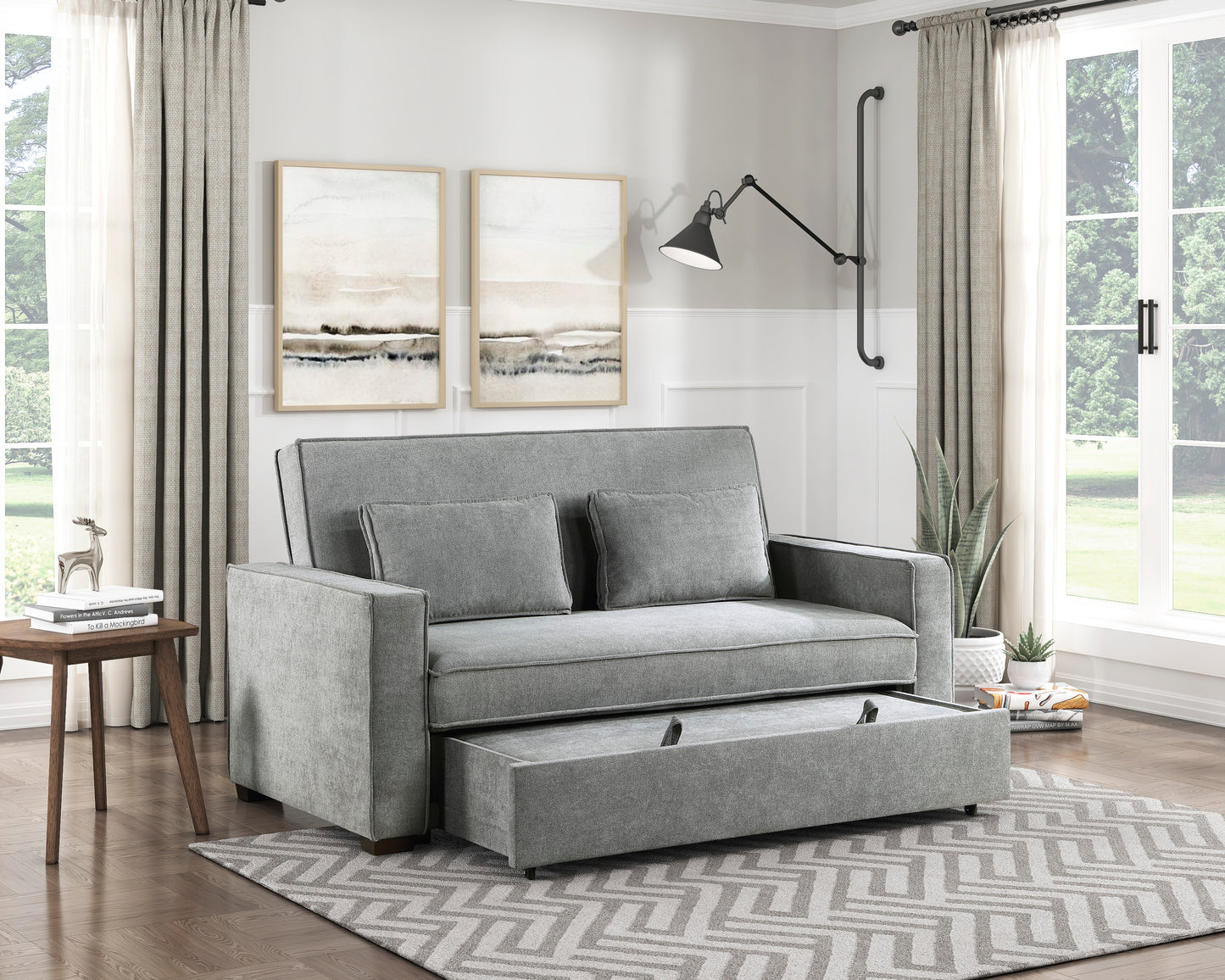 9238GY-3CL - Convertible Studio Sofa with Pull-out Bed
