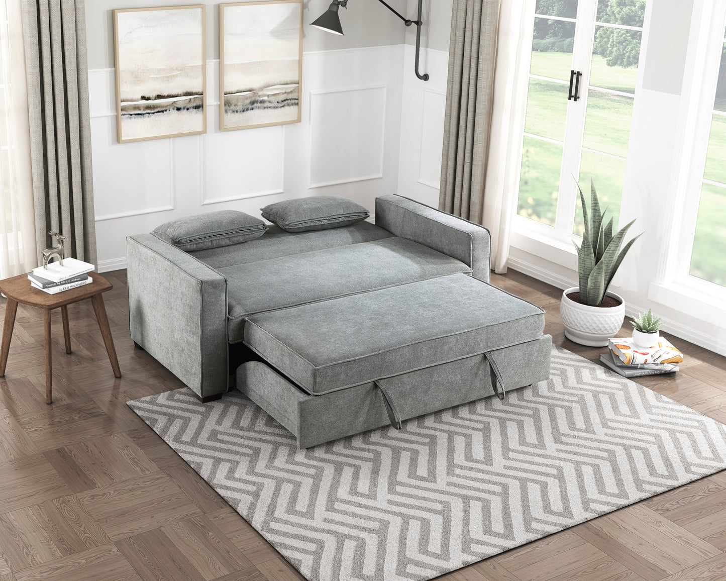9238GY-3CL - Convertible Studio Sofa with Pull-out Bed