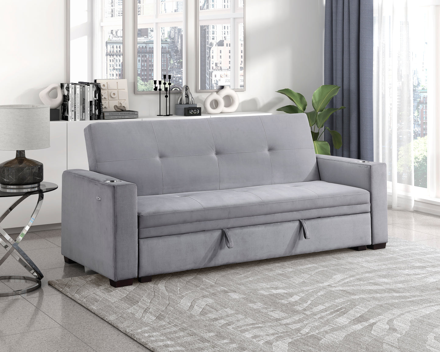 9258 - Convertible Sofa with Hidden Storage, Cup Holders and Charging Ports