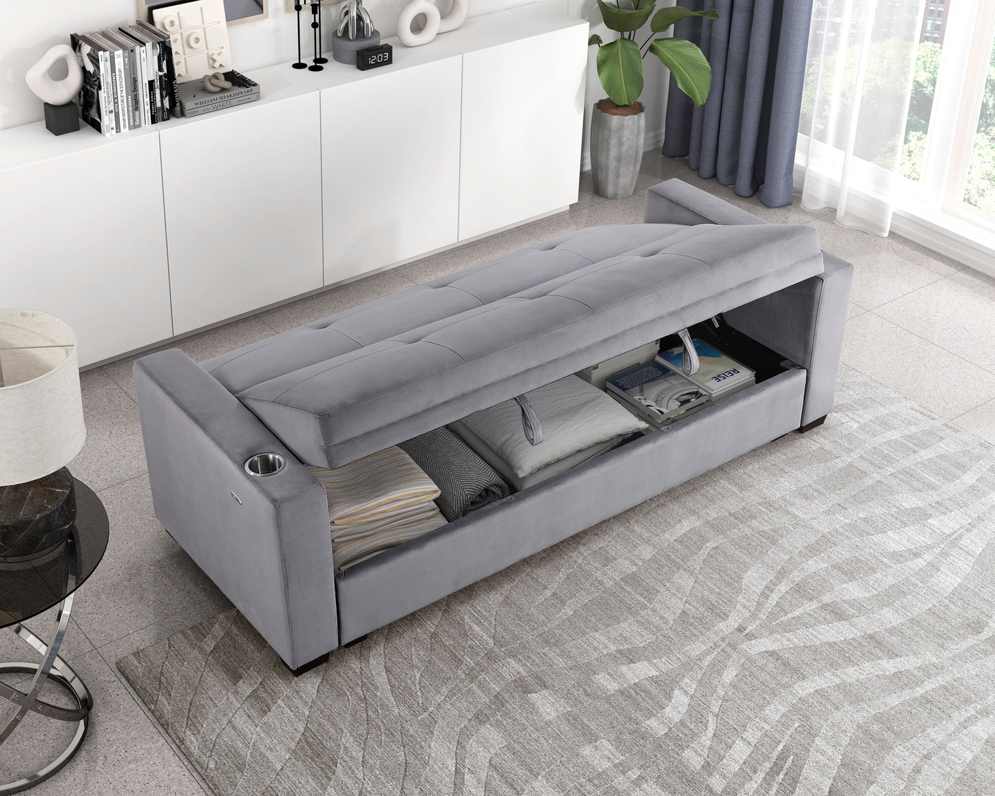 9258 - Convertible Sofa with Hidden Storage, Cup Holders and Charging Ports